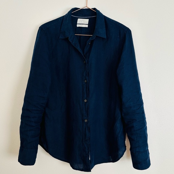 J. Crew slim shirt in Baird McNutt Irish linen long sleeve button down navy - Picture 5 of 9
